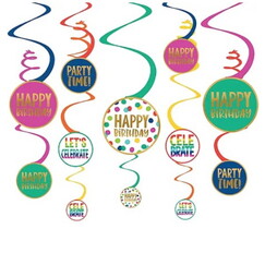 Happy Birthday Dots Swirls - pk12