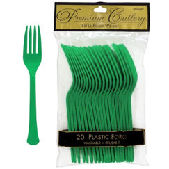 Festive Green Re-usable Plastic Forks - pk20