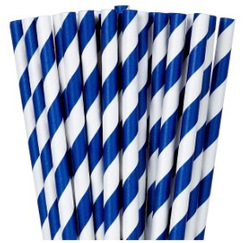 Royal Blue Stripe Paper Straws - pk24