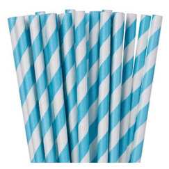 Caribbean Blue & White Stripe Paper Straws - pk24