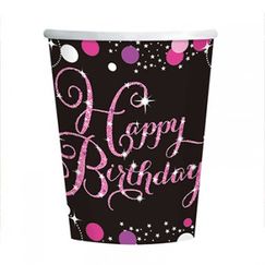 Sparkling Pink Birthday Cups (pk8)