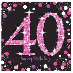 Sparkling Pink 40 Birthday Napkins - pk16