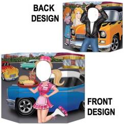 Double-Sided Carhop Greaser Photo Op Prop Stand Up