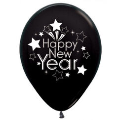 Happy New Year Black Balloons - pk6
