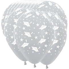 Silver Grad Caps & Stars Balloons - pk12