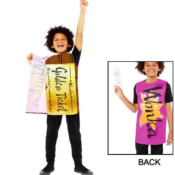 Childs Willy Wonka Golden Ticket Fancy Dress Costume Tabard Kids