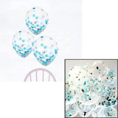 Clear Balloons w/ Blue & Silver Confetti (30cm) - pk6