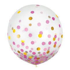 Clear Balloons w/ Pink & Gold Confetti (60cm) - pk2