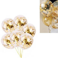 Clear Balloons With Gold Confetti (30cm) - pk6