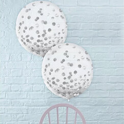 Clear Balloons With Silver Confetti (60cm) - pk2