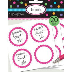 Bright Pink Scalloped Blank Sticker Labels - pk20