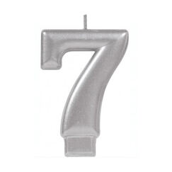 Number 7 Metallic Silver Candle