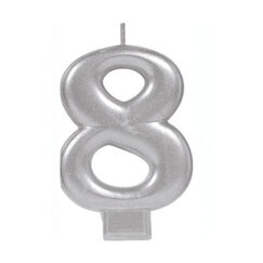 Number 8 Metallic Silver Candle