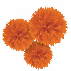 Hanging Orange Fluffy Balls - pk3