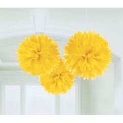 Hanging Yellow Fluffy Balls (40cm) - pk3