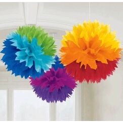 Hanging Rainbow Fluffy Balls - pk3