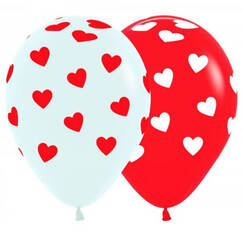 Hearts On Red & White Balloons - pk12