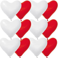 Red & White Heart Shape Balloons - pk12