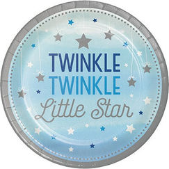 Large Blue Twinkle Little Star Plates - pk8