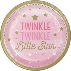Large Pink Twinkle Twinkle Little Star Plates - pk8