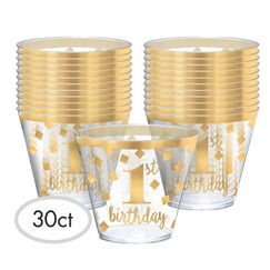 Gold 1st Birthday Clear Plastic Tumblers - pk30