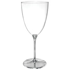 Plastic Wine Glass With Silver Stem - pk8