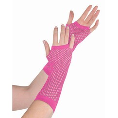 Pink Fishnet Gloves - Long