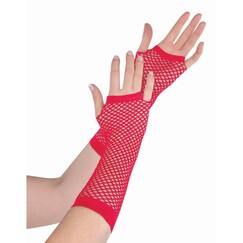 Red Fishnet Gloves - Long
