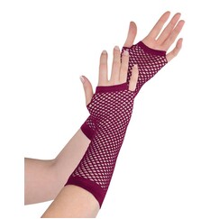 Burgundy Fishnet Gloves - Long