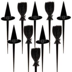 Classic Halloween Witch Hat & Broom Picks - pk10