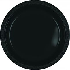 Black 18cm Re-usable Plastic Plates - pk20