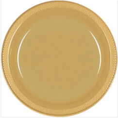 Gold 23cm Re-usable Plastic Plates - pk20