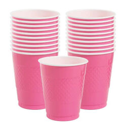 Bright Pink Re-usable Plastic Cups - pk20