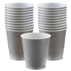 Silver Re-usable Plastic Cups - pk20