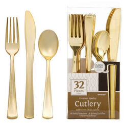 Metallic Gold Plastic Cutlery Set for 8