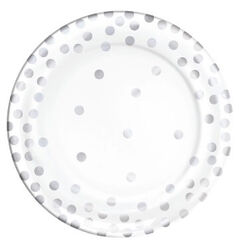 Silver Polka Dots Plastic Plates (16cm) - pk20