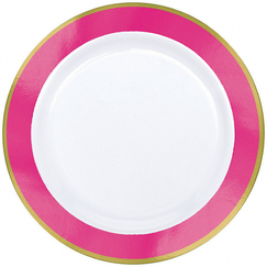 Pink & Gold Trim Plastic Plates (19cm) - pk10