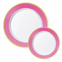 Pink & Gold Trim Plastic Plates Set (pk20)