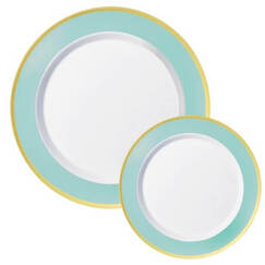 Robins Egg Blue With Gold Trim Plastic Plates Set (pk20)