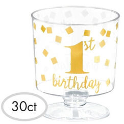 Gold 1st Birthday Clear Plastic Cups - pk30