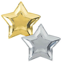 Gold & Silver Star Shape Plates (26cm) - pk10