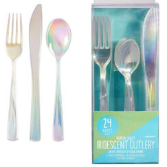 Iridescent Re-usable Plastic Cutlery Set for 8