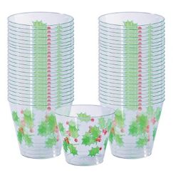 Clear Holly Plastic Cups - pk40