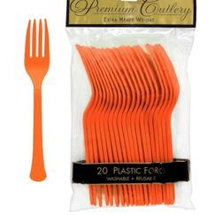 Orange Re-usable Plastic Forks - pk20