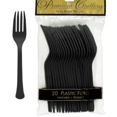 Black Re-usable Plastic Forks - pk20