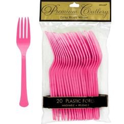 Bright Pink Re-usable Plastic Forks - pk20