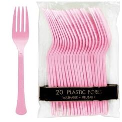 Pink Re-usable Plastic Forks - pk20