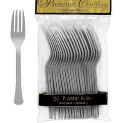 Silver Re-usable Plastic Forks - pk20