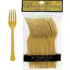 Gold Re-usable Plastic Forks - pk20