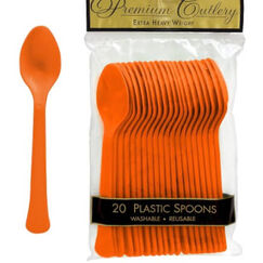 Orange Re-usable Plastic Spoons - pk20